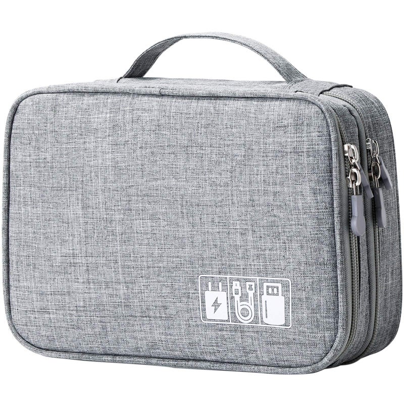 Lanola Travel Cable Organizer Bag  Electronic Accessories Case Portable Double Layer Cable Storage Bag for Cord phone Charger  Flash Drive  Phone  SD Card Personal Items - (Grey) - Image 1